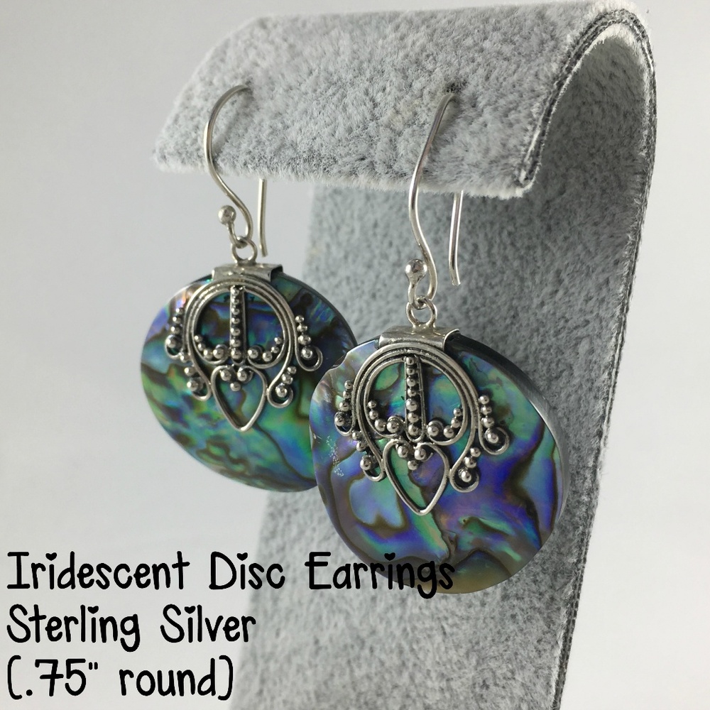Sterling Silver Iridescent Disc Earrings